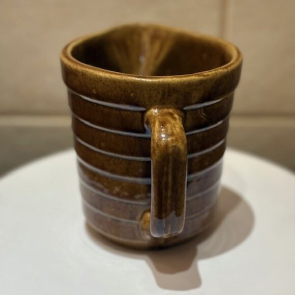 Vintage Stoneware Brown Pitcher Pottery 5" Glazed Ribbed Crock Pottery - Picture 3 of 7